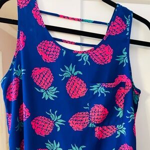 Pineapple Tank Top Blouse- Medium Pink Owl Shirt